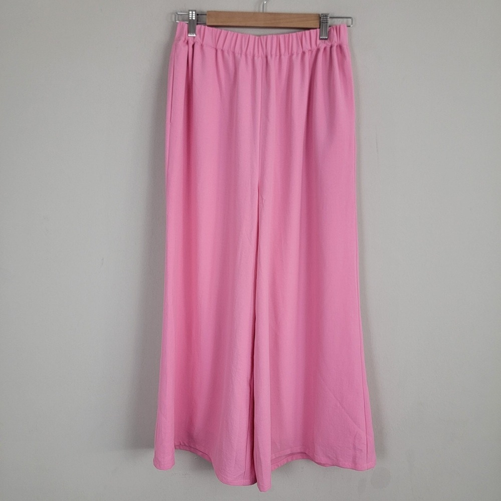 Camila Coelho Pant Women M Pink Wide Leg Polyester Stretch Elastic Waist Lined